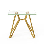 Modern Gold Glass Dining Table with Metal Legs for 2-4 People, 35.4-Inch Square - Grand Goldman Shop