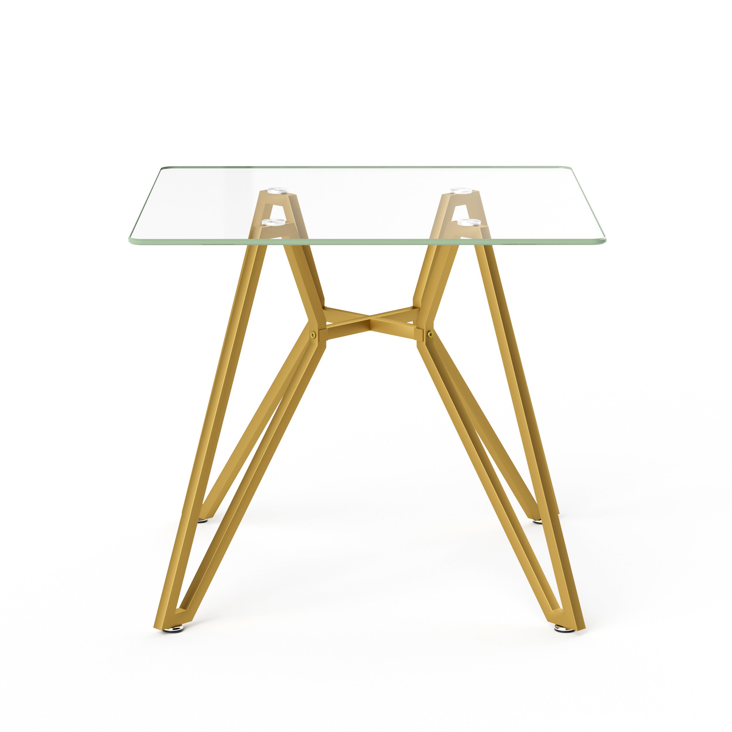 Modern Gold Glass Dining Table with Metal Legs for 2-4 People, 35.4-Inch Square - Grand Goldman Shop