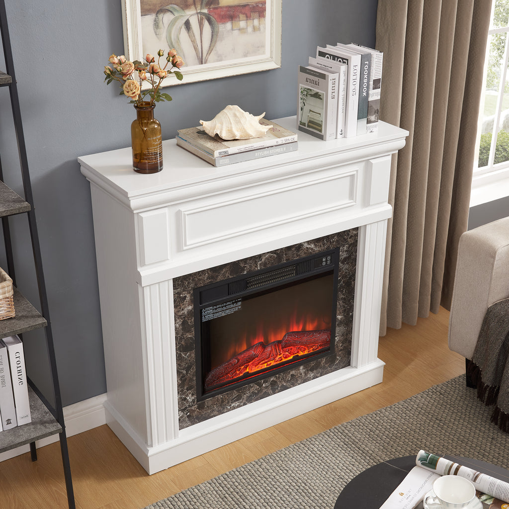 Electric Fireplace with Mantel,fireplace mantel surround with 23' Fireplace Insert, Adjustable Flame, Remote Control-White,41.34'W*14'D*40'H - Grand Goldman Shop