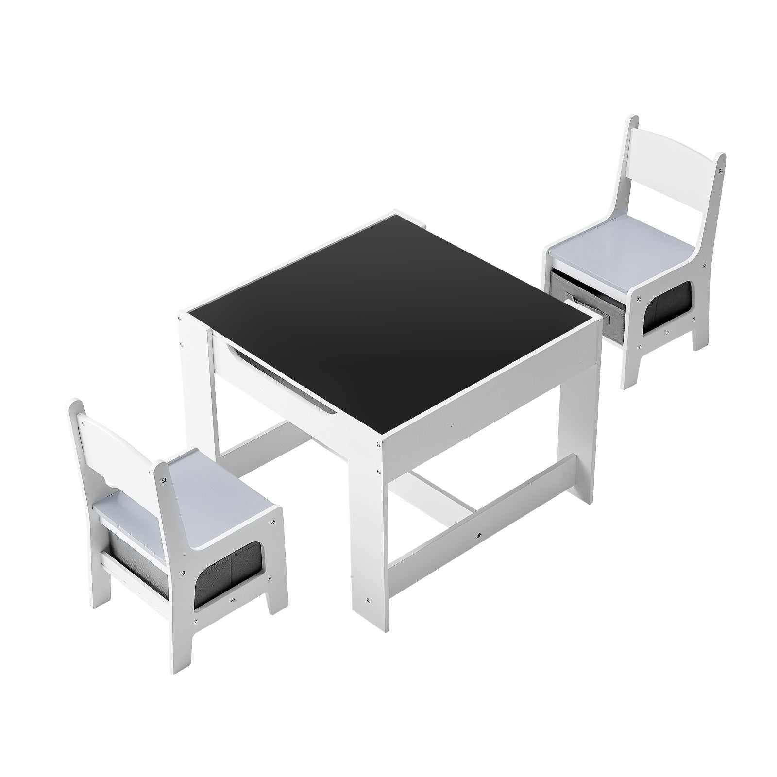 Kids Table and 2 Chairs Set, Toddler Table and Chair Set with Storage Space under the Table, Cloth Storage Box under the Chai