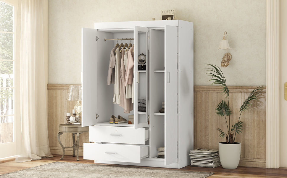 3-Door Mirror Wardrobe with shelves, White - Grand Goldman Shop