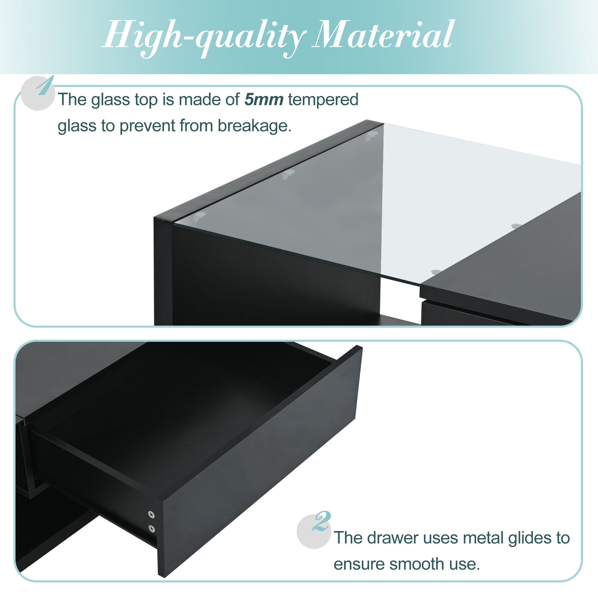 [VIDEO provided] ON-TREND Modern Coffee Table with Tempered Glass, Wooden Cocktail Table with High-gloss UV Surface, Modernist 2-Tier Rectangle Center Table for Living Room, Black - Grand Goldman Shop