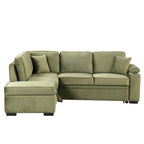 Green Velvet Sleeper Sofa Bed with Storage Ottoman, L Shape Pull Out Couch for Living Room and Bedroom - Grand Goldman Shop