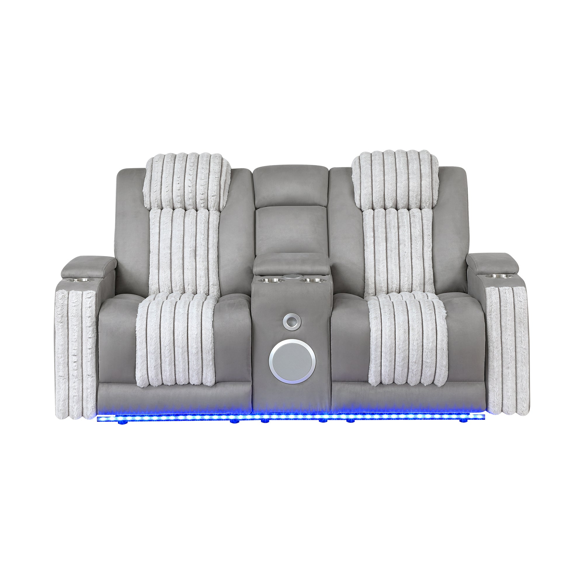 Duran Grey 2PC Power Reclining Sofa and Loveseat with Power Headrest, LED, USB, and Bluetooth Speaker - Grand Goldman Shop