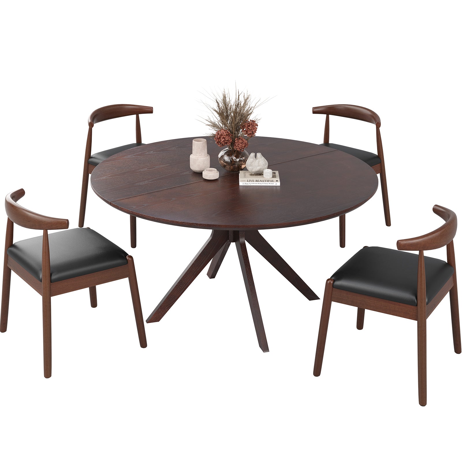 47.2' Solid Wood Round Dining Kitchen Table for 4-6 People with Intersecting Pedestal Base - Grand Goldman Shop