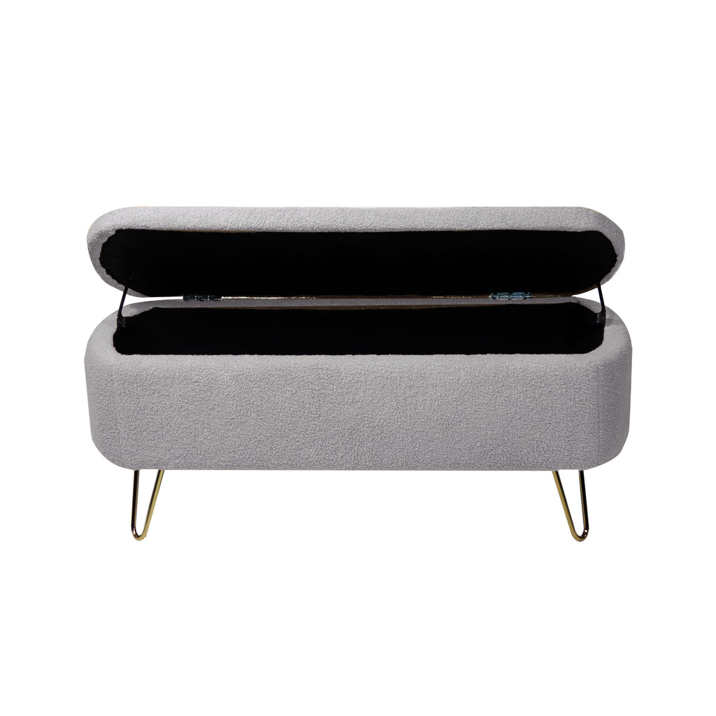 Grey Storage Ottoman Bench for End of Bed Gold Legs, Modern Grey Faux Fur Entryway Bench Upholstered Padded with Storage for Living Room Bedroom - Grand Goldman Shop