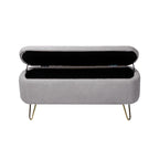 Grey Storage Ottoman Bench for End of Bed Gold Legs, Modern Grey Faux Fur Entryway Bench Upholstered Padded with Storage for Living Room Bedroom - Grand Goldman Shop