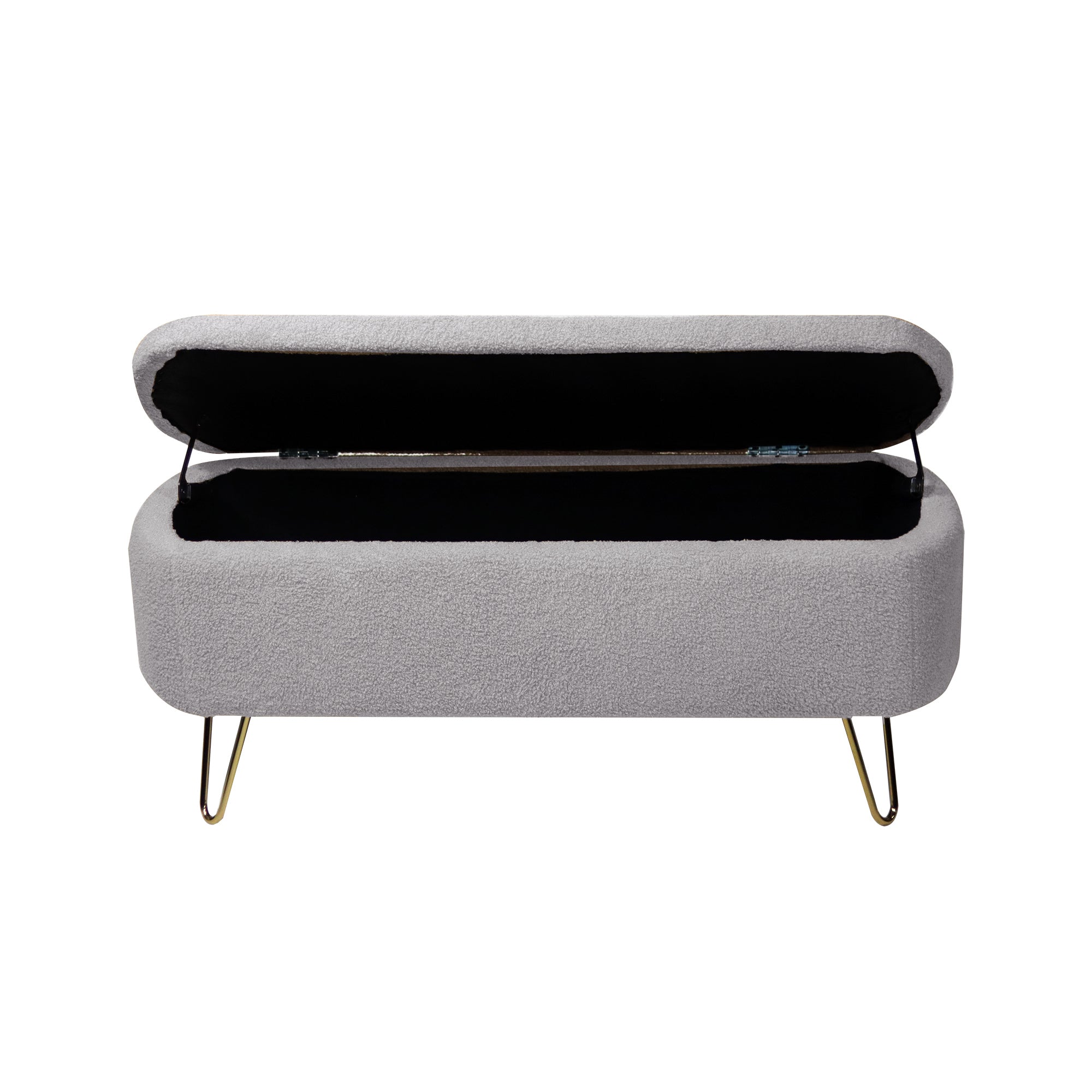 Grey Storage Ottoman Bench for End of Bed Gold Legs, Modern Grey Faux Fur Entryway Bench Upholstered Padded with Storage for Living Room Bedroom - Grand Goldman Shop