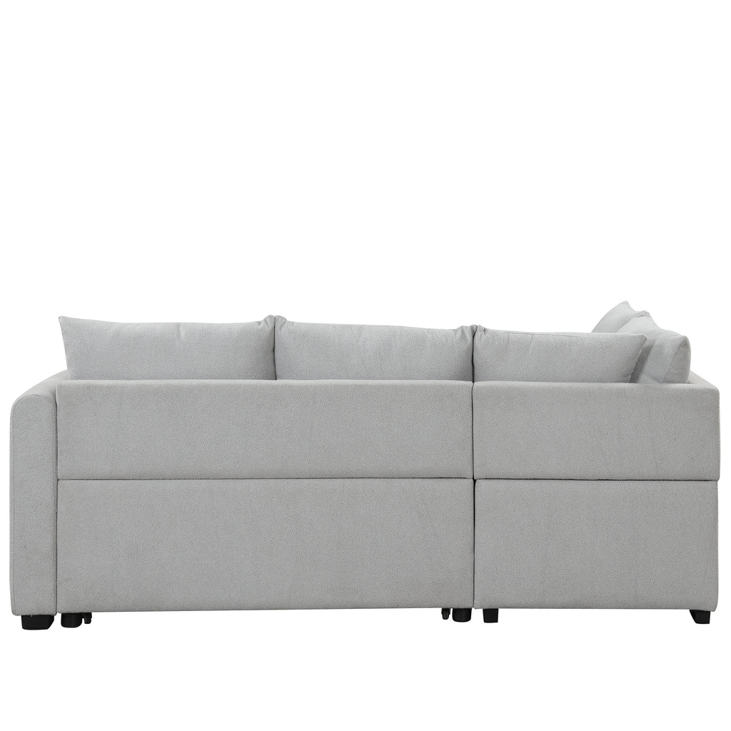 Modern L-shaped Sectional Pull Out Sofa Bed with USB Ports & Storage Ottoman, Gray Jacquard Fabric, 82.6' - Grand Goldman Shop
