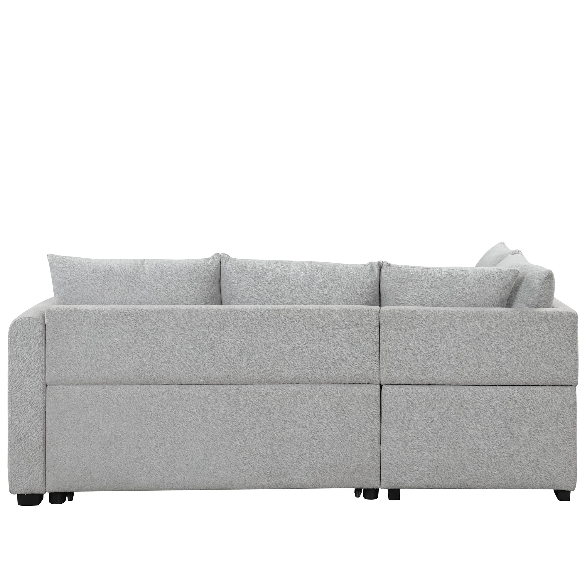 Modern L-shaped Sectional Pull Out Sofa Bed with USB Ports & Storage Ottoman, Gray Jacquard Fabric, 82.6' - Grand Goldman Shop