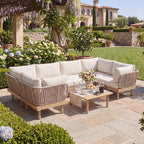 7-Piece Acacia Wood Outdoor Sectional Sofa Set with Rope Back & Weather-Resistant Cushions