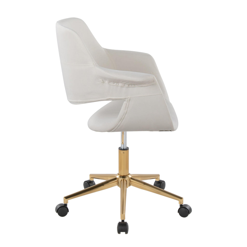 Mid-Century Modern Office Chair in Gold Metal and Cream Velvet - Grand Goldman