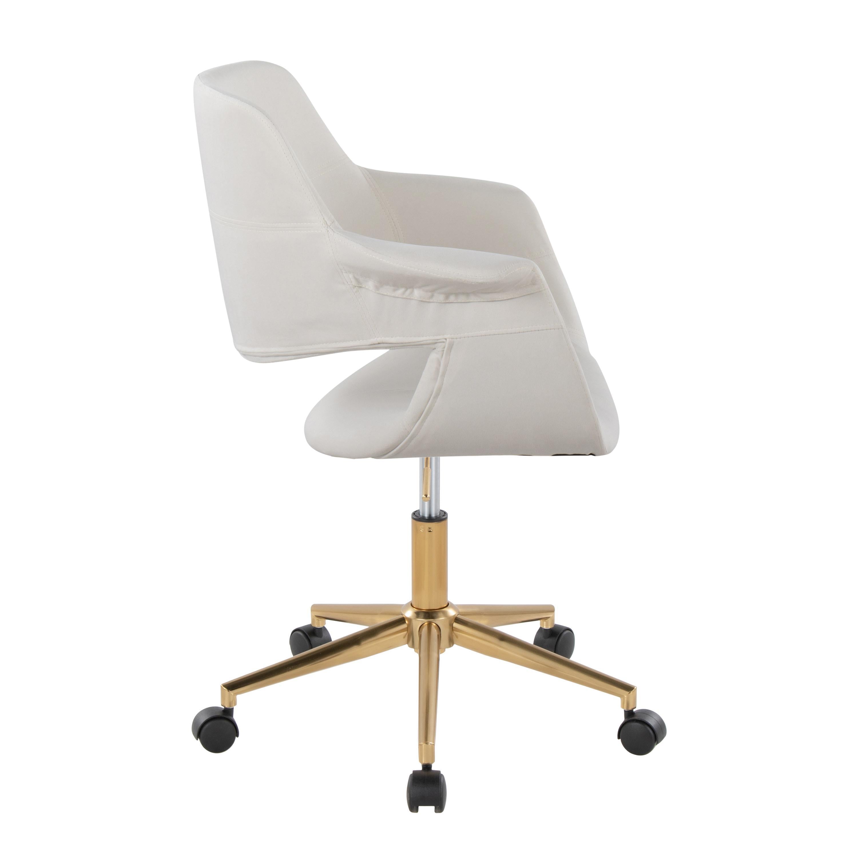 Mid-Century Modern Office Chair in Gold Metal and Cream Velvet - Grand Goldman