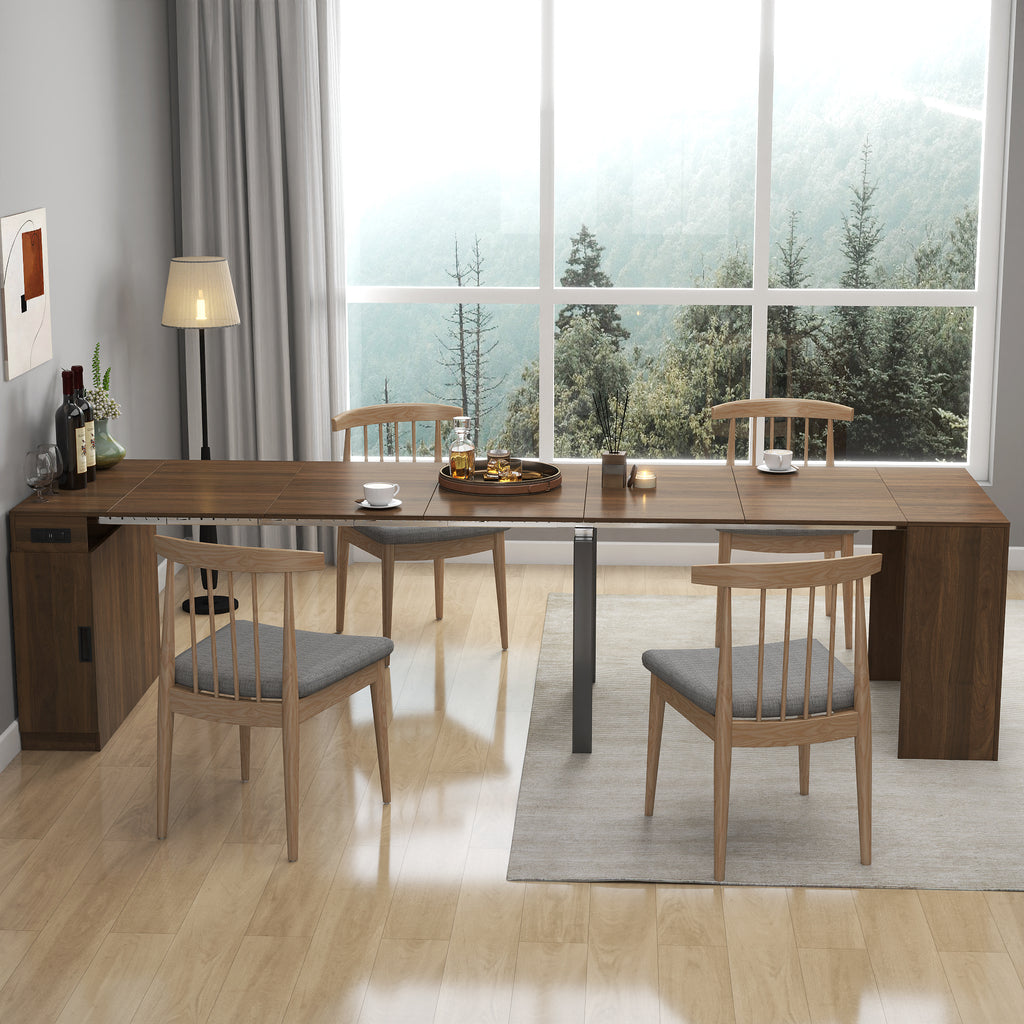 Modern Multifunctional Extendable Dining Table with Outlet, Space Saving Expanding Table with Storage for Party, Weddings, Meetings, Celebrations - Grand Goldman Shop