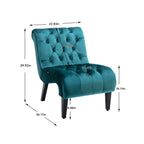 COOLMORE Modern Velvet Armless Accent Living Room Chair / Leisure Chair,Upholstered Fabric Button Comfortable Chair with Wooden Legs for Bedroom, Living Room, Office (Teal Velvet) - Grand Goldman Shop