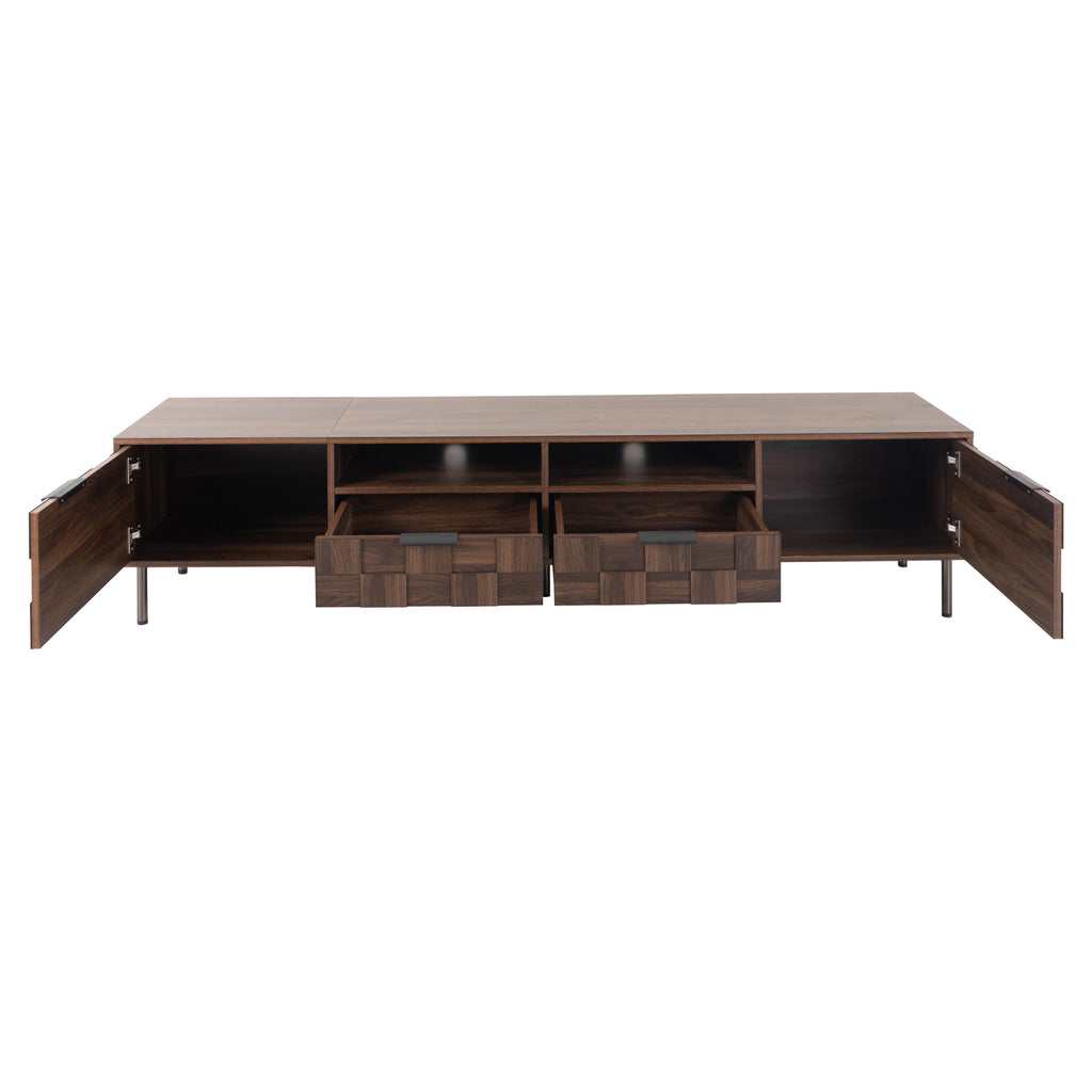 Mid Century TV Stand with 2 Drawers in Dark Brown, Media Console Table for TVs up to 85'', Made of Particle Board and MDF, 78.7'' x 15.7'' x 17.7'' - Grand Goldman Shop