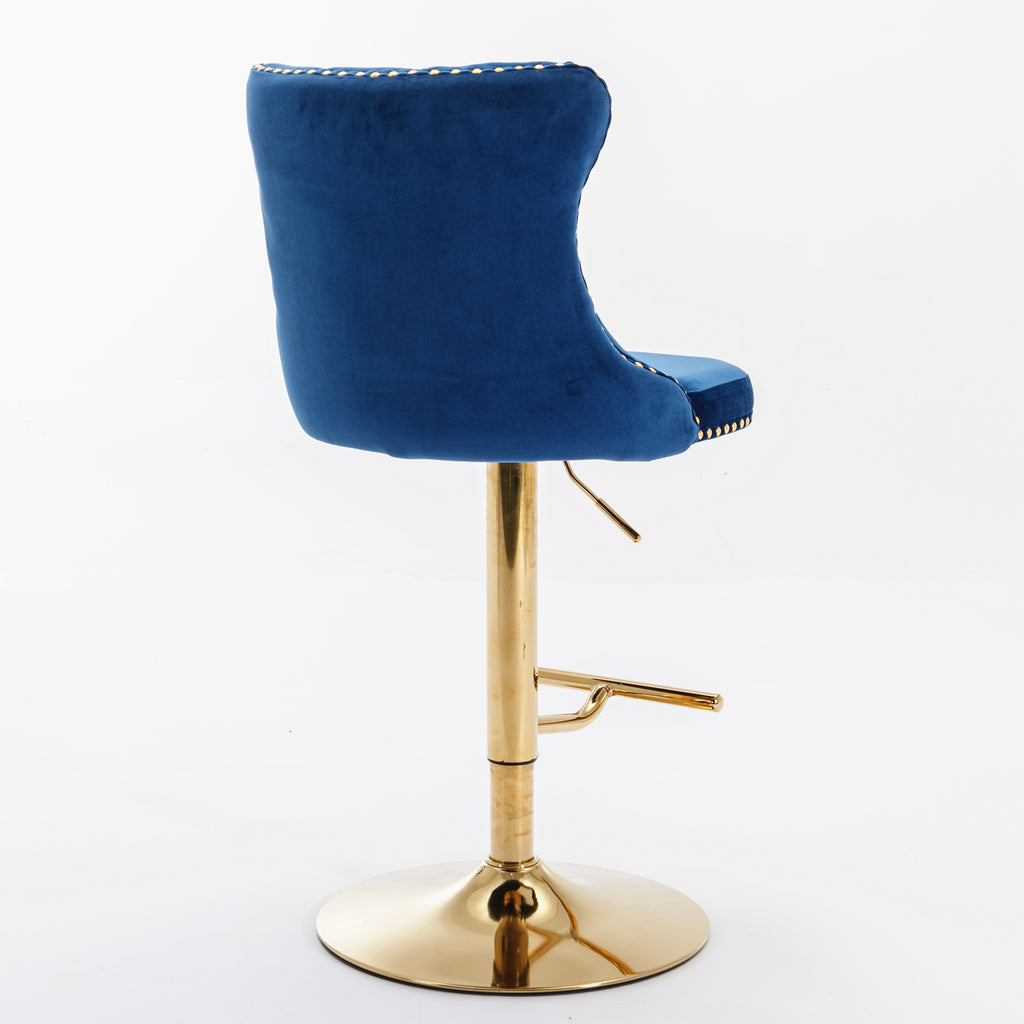 A&A Furniture,Golden Swivel Velvet Barstools Adjusatble Seat Height from 25-33 Inch, Modern Upholstered Bar Stools with Backs Comfortable Tufted for Home Pub and Kitchen Island,Blue,Set of 2 - Grand Goldman Shop
