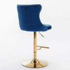 A&A Furniture,Golden Swivel Velvet Barstools Adjusatble Seat Height from 25-33 Inch, Modern Upholstered Bar Stools with Backs Comfortable Tufted for Home Pub and Kitchen Island,Blue,Set of 2 - Grand Goldman Shop