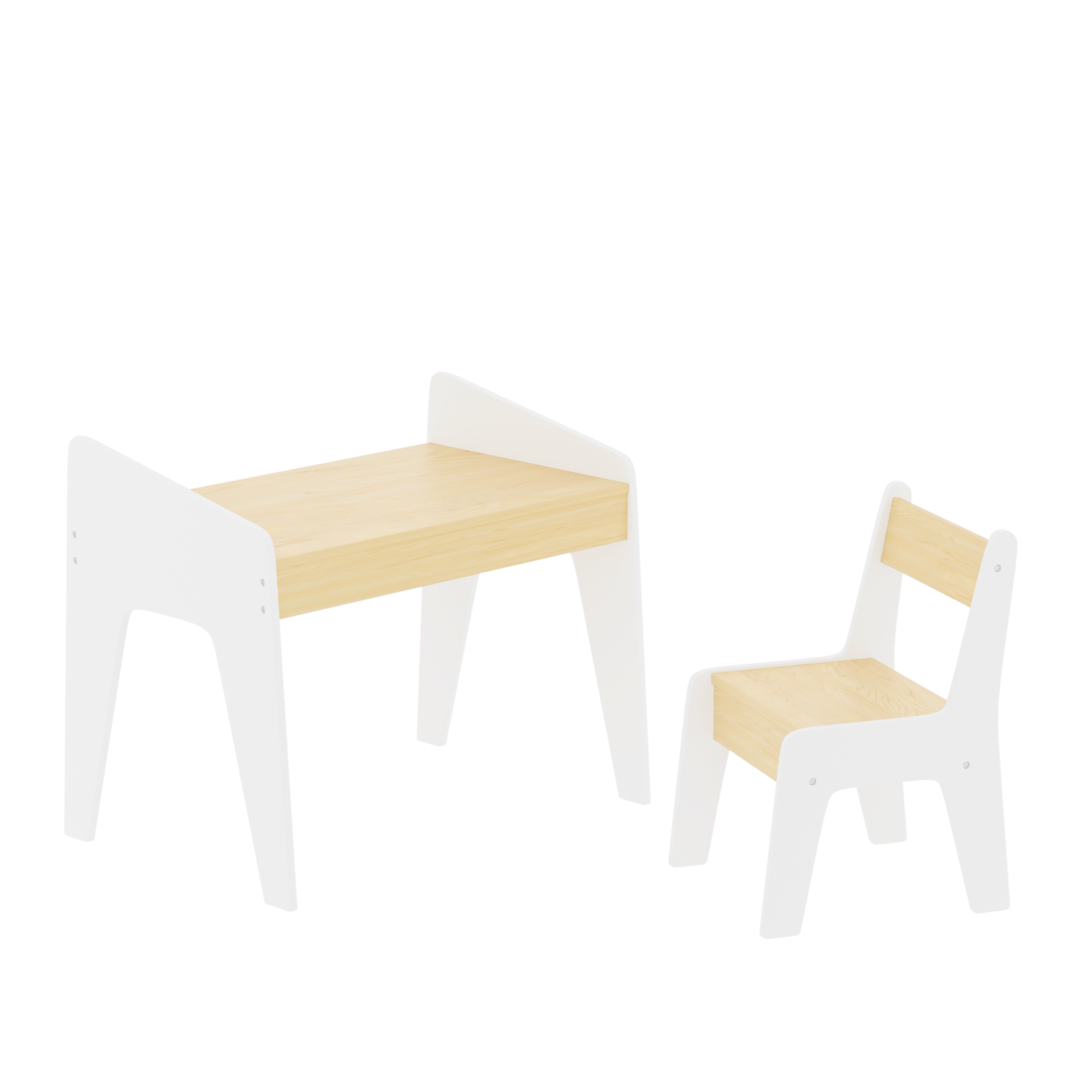 Kids Table Set with One Chair, Wooden Children Study Table, 2-8  Age Kids Funiture , White+Natural | Premium Home Decor - Gra