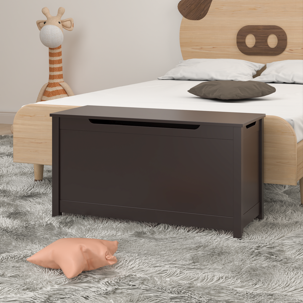 Kids Wooden Toy Box Storage with Safety Hinged Lid for Ages 2+ (Coffee) - Grand Goldman