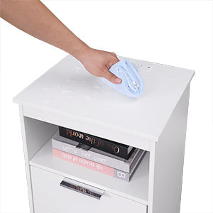 Nightstand with Charging Station,End Table with 2 Drawers,Wooden End Table with Drawer and Opening Shelf,Side Table for Bedroom, White - Grand Goldman Shop