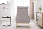 015B-Teddy Fabric Leisure Rocking Chair,Nursery Rocking Chair With Adjustable Footstool,Thickened Headrest And High Backrest, Storage Pocket On The Right Side,The Base Rocker Is Solid Wood,Light Gray - Grand Goldman Shop