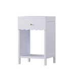 Modern Nightstand with Drawer and Open Shelf, Scalloped Edge Bedside Table in Light Purple, Minimalist Side Table for Kids Room or Girls' Room, Engineered Wood, 16.93 x 14.96 x 26.77 inches - Grand Goldman Shop