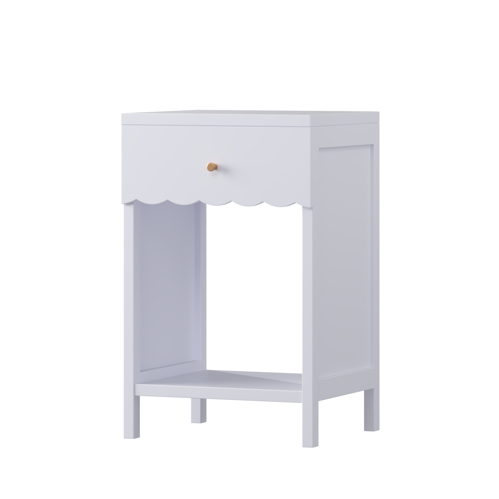 Modern Nightstand with Drawer and Open Shelf, Scalloped Edge Bedside Table in Light Purple, Minimalist Side Table for Kids Room or Girls' Room, Engineered Wood, 16.93 x 14.96 x 26.77 inches - Grand Goldman Shop