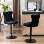 A&A Furniture,Swivel Velvet Barstools Adjusatble Seat Height from 25-33 Inch,17.7 inch base, Modern Upholstered Bar Stools with Backs Comfortable Tufted for Home Pub and Kitchen Island,Black,Set of 2 - Grand Goldman Shop