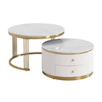 Modern 2 Pieces White Round Nesting  Coffee Table with Drawers in 27.6'' - Grand Goldman Shop