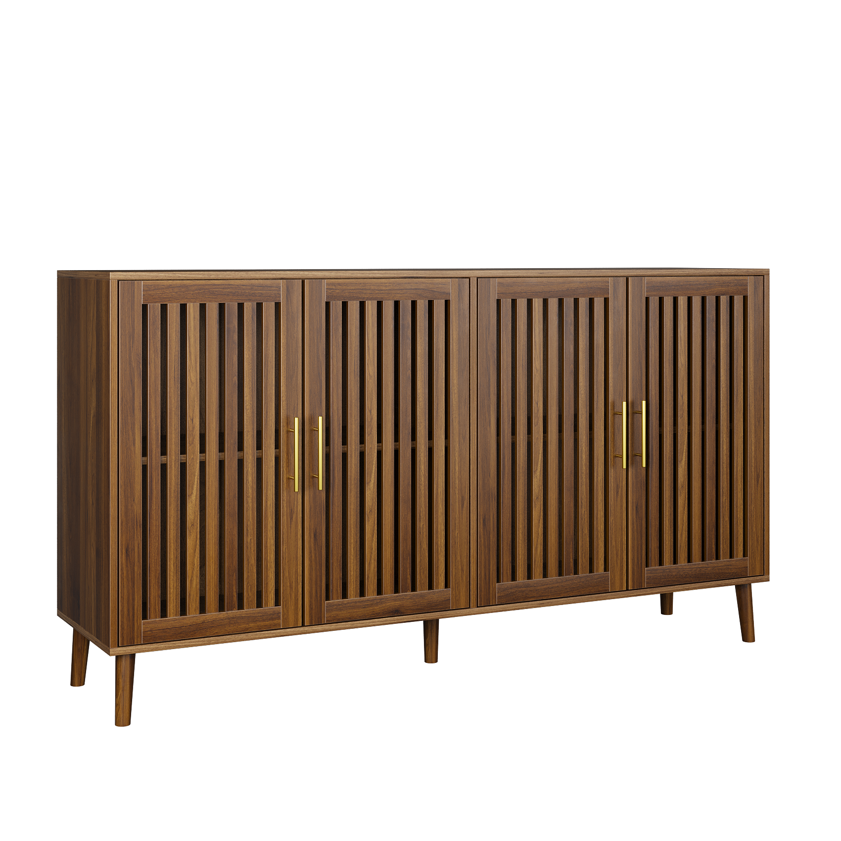 63 inch Grille-Striped Walnut Sideboard Buffet Cabinet with Storage, Multifunctional Accent for Dining Room, Living Room - Grand Goldman Shop