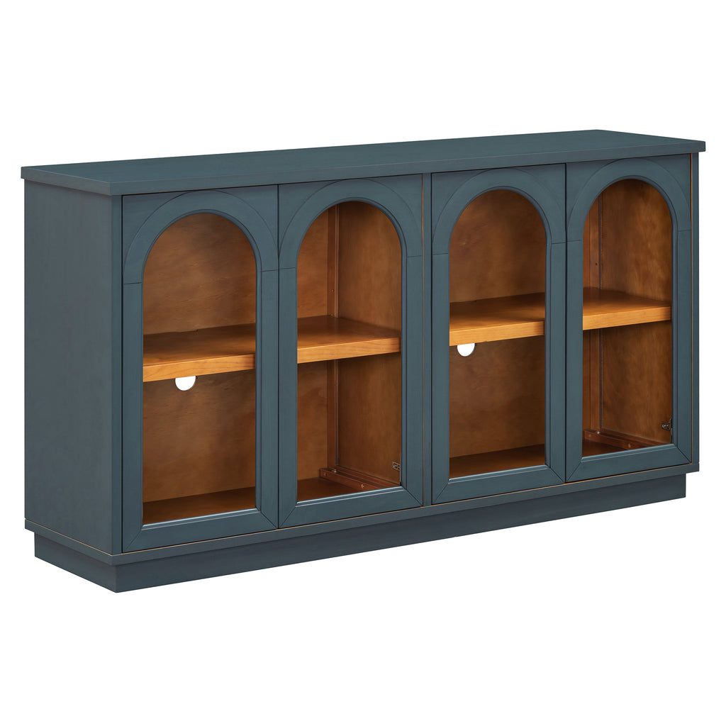 TREXM 4-Door Large Storage Buffet Cabinet with Glass Doors, Arched Cabinet with Adjustable Shelves for Kitchen, Dining Room and Living Room (Navy) - Grand Goldman Shop