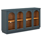 TREXM 4-Door Large Storage Buffet Cabinet with Glass Doors, Arched Cabinet with Adjustable Shelves for Kitchen, Dining Room and Living Room (Navy) - Grand Goldman Shop