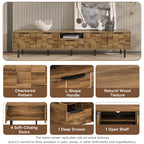 Natural Wood TV Stand for 85 75 65 Inch TV, L-Shaped Handle Entertainment Console with Storage, 78' Long - Grand Goldman Shop