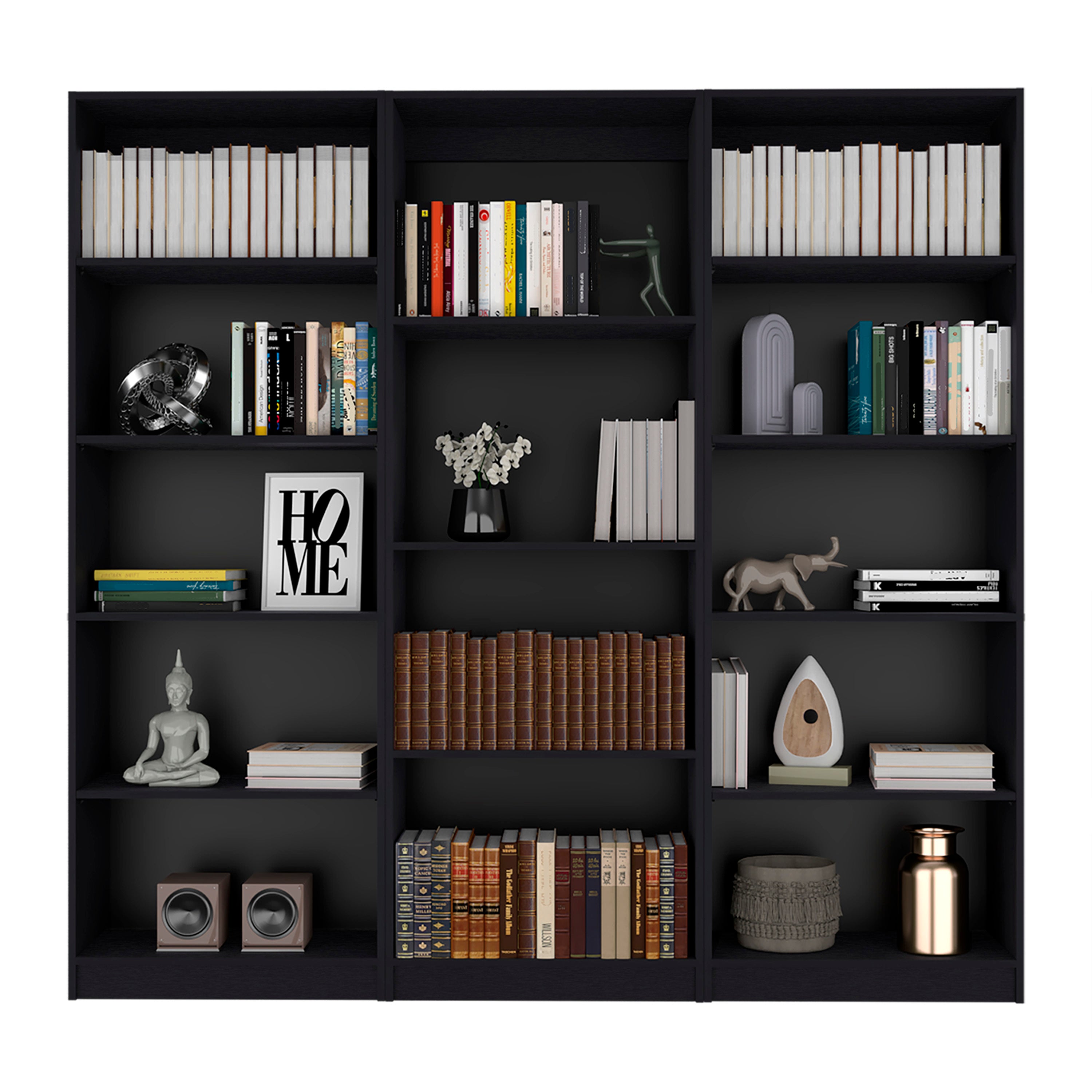 Bartow 3 Piece Home Bookcase set, 74' Wide with 14 Shelves ,  Living Room Set Set  Black | Premium Home Decor - Grand Goldman