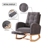 LY-5104 Gray Accent Rocking Chair with Footrest High Back Rubber Wood Rocking Legs - Grand Goldman Shop