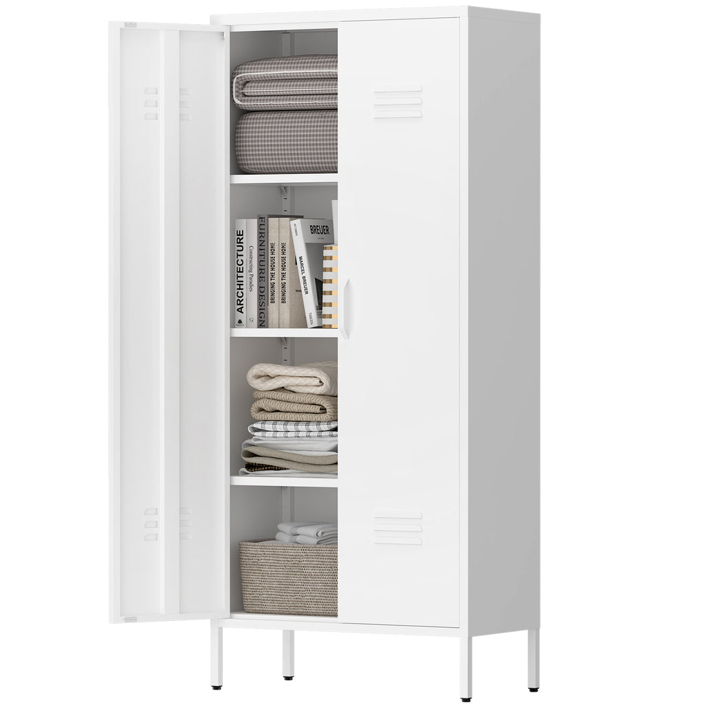 Modern Storage Cabinet with Adjustable Shelves, Magnetic Door Stopper, Aluminum Alloy Handles, and Breathable Design in White