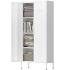 Modern Storage Cabinet with Adjustable Shelves, Magnetic Door Stopper, Aluminum Alloy Handles, and Breathable Design in White