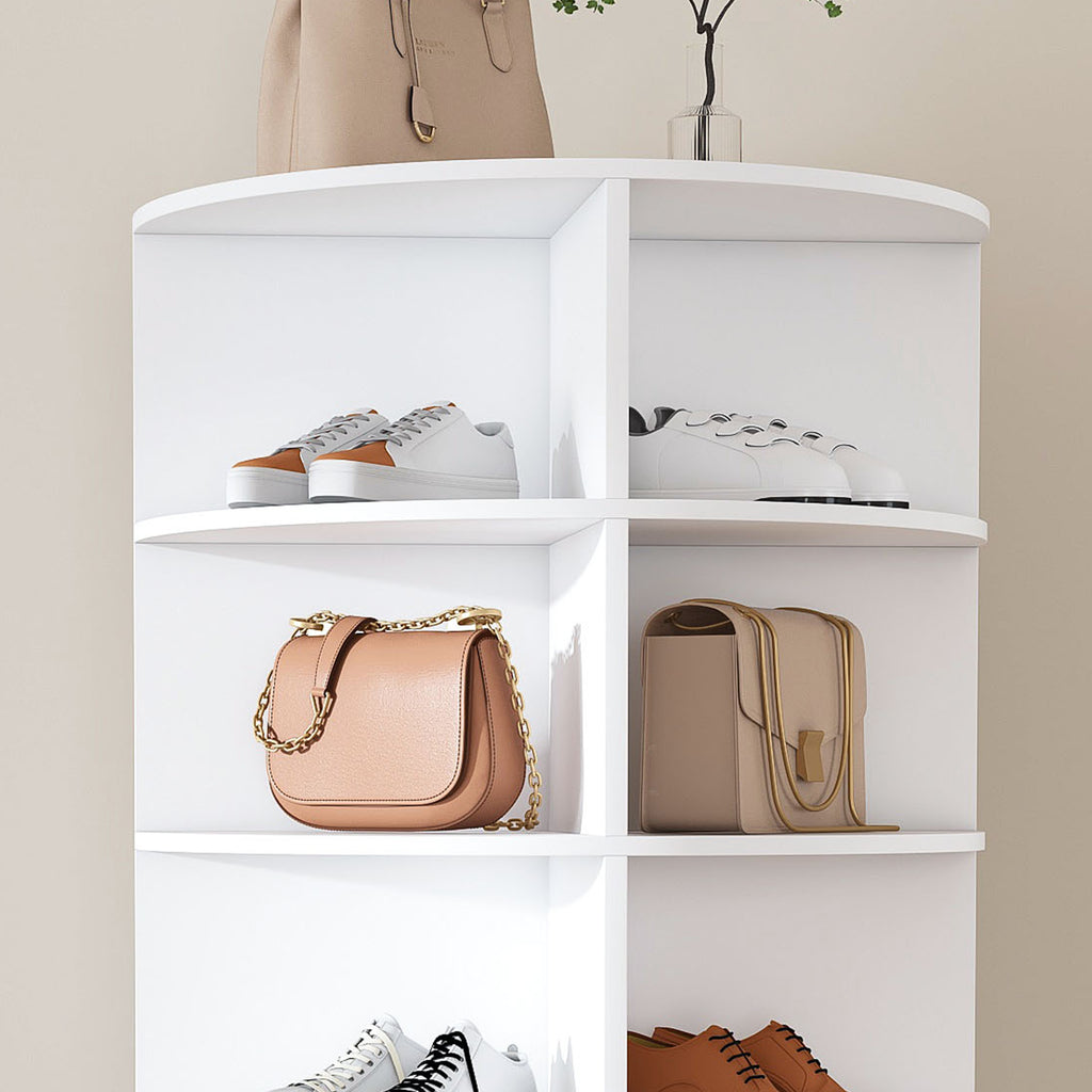 Rotating Shoe Rack Tower, 7-Tier Spinning Storage Rack, Free Standing 360° Revolving Organizer in White with Durable PVC Construction - Grand Goldman Shop