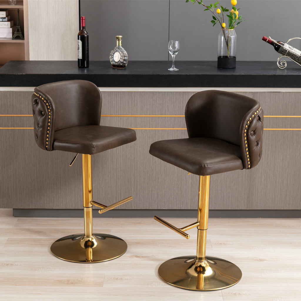 A&A Furniture,Swivel Barstools Adjusatble Seat Height, Modern PU Upholstered Bar Stools with  the whole Back Tufted, for Home Pub and Kitchen Island（Brown, Set of 2） - Grand Goldman Shop