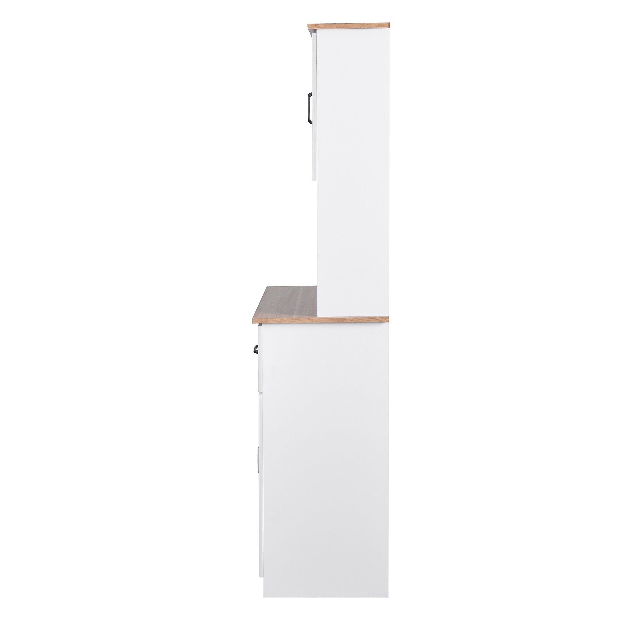 Wooden Kitchen Cabinet White Pantry Room Storage Microwave Cabinet with Framed Glass Doors and Drawer - Grand Goldman Shop