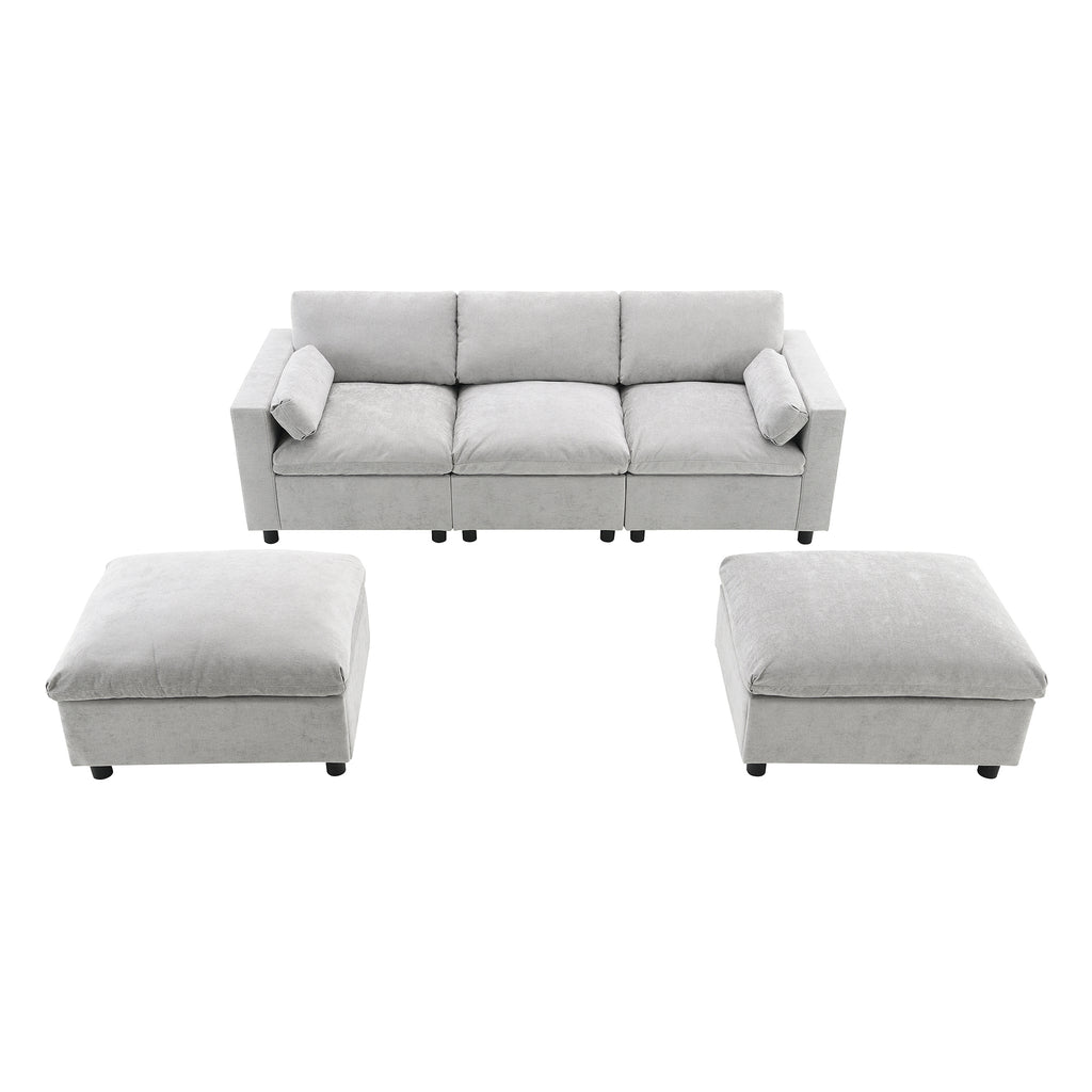 [VIDEO]86.5'' Chenille Modular Sectional Sofa with Storage Pockets, 5 Seat U Shaped Couch Set with Pillows,Free Combination,Modern Cloud Sofa with 2 Movable Ottoman for Living Room,Apartment,3 Colors - Grand Goldman Shop