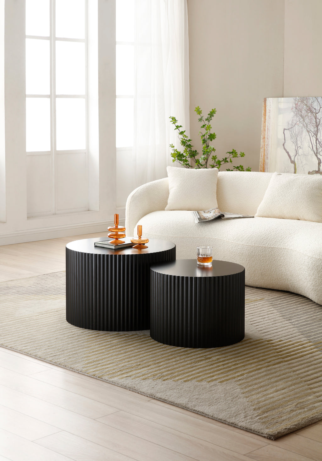 Nesting Table Set of 2, MDF Coffee Table set for Living Room/Leisure Area,Black(Same Sku:W876P252128) - Grand Goldman Shop