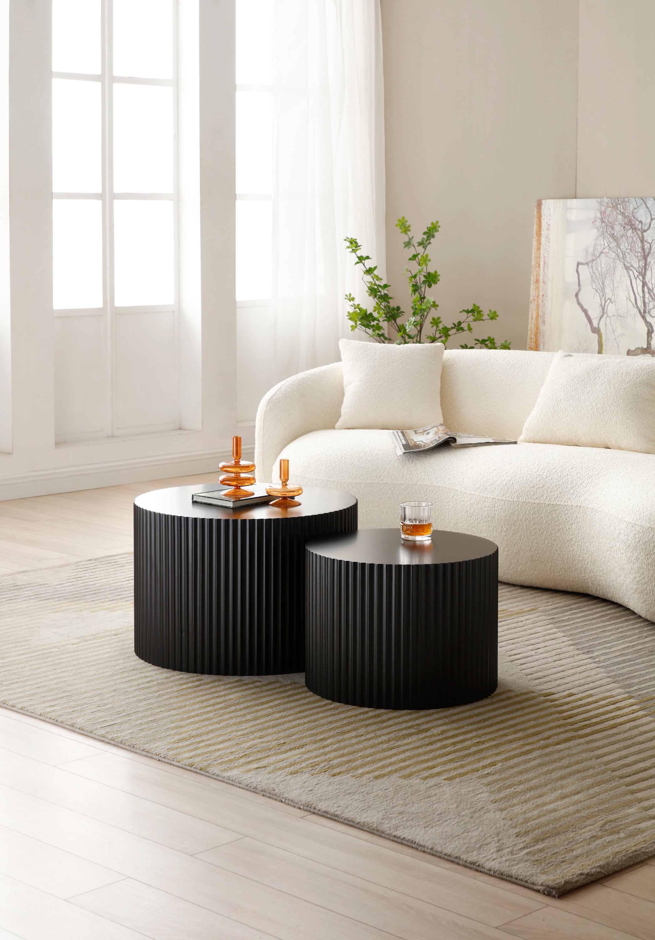Nesting Table Set of 2, MDF Coffee Table set for Living Room/Leisure Area,Black(Same Sku:W876P252128) - Grand Goldman Shop
