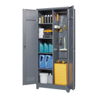 Gray And White Color Metal Lockers, Cleaning Tool Cabinets With Locking Doors, High Broom Tool Storage Cabinets, Adjustable S