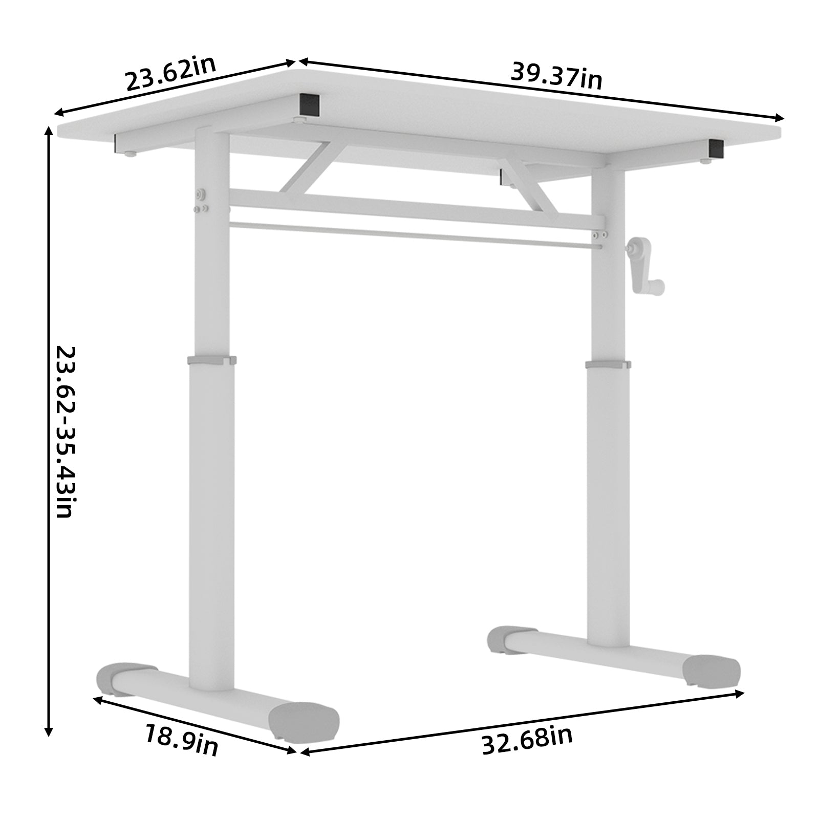 Adjustable Study Desk for Kids and Adults, Height-Adjustable Home Office Desk, White Frame with White Wood Tabletop, 60cm x 1