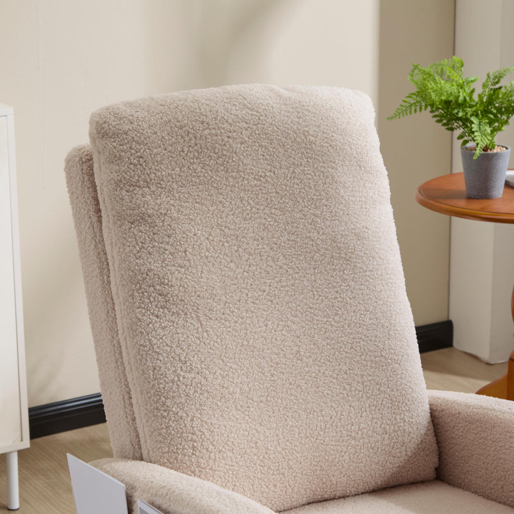 Modern Accent Rocking Chair Rocking Chair with Solid Wood Legs, Upholstered Nursery Glider Rocker Side Pocket and Footrest, Living Room Lounge Arm Chair with High Backrest (beige,teddy) - Grand Goldman Shop