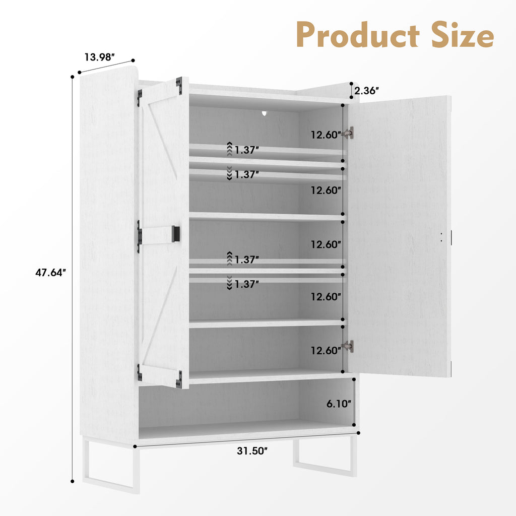 Shoe Cabinet with Doors, 6-Tier Shoe Storage Cabinet with Adjustable Shelves, Wooden Shoes Rack Shoe Storage Organizer for Entryway, Hallway, Closet, Living Room - Grand Goldman Shop
