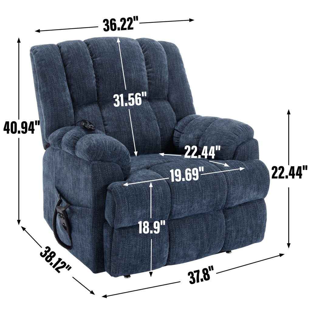 Dual Motor Heat Massage Infinite Position Up to 350 LBS Electric Power Lift Recliners with Power-Remote, Medium-firm and Heavy Duty, Blue - Grand Goldman Shop
