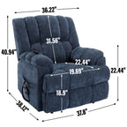 Dual Motor Heat Massage Infinite Position Up to 350 LBS Electric Power Lift Recliners with Power-Remote, Medium-firm and Heavy Duty, Blue - Grand Goldman Shop